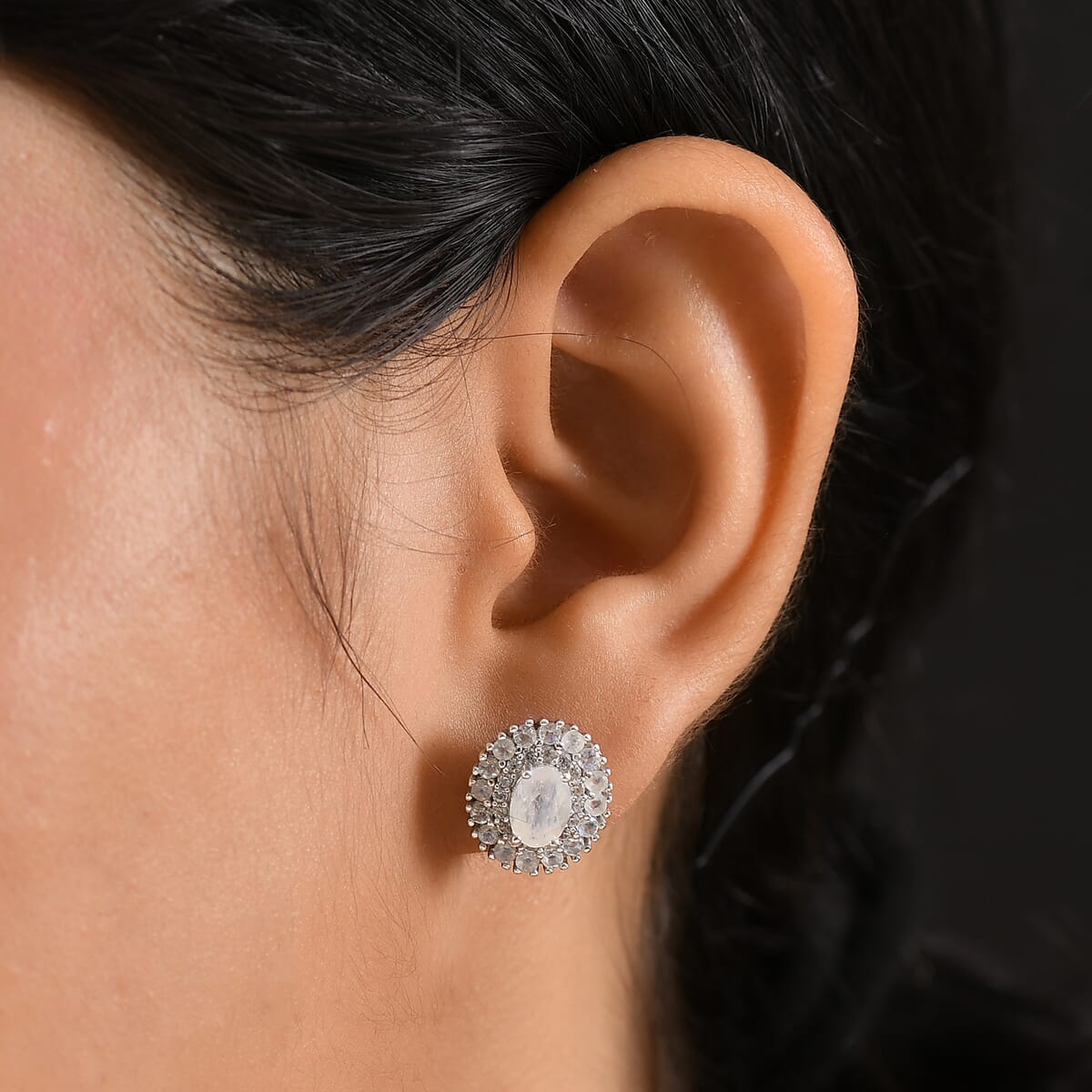 D'Joy Moon Glow Moonstone and White Zircon 2.75 ctw Celestial Elegance Earrings in Platinum Over Sterling Silver image number 2