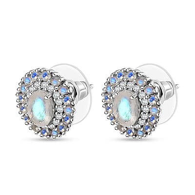 D'Joy Moon Glow Moonstone and White Zircon 2.75 ctw Celestial Elegance Earrings in Platinum Over Sterling Silver