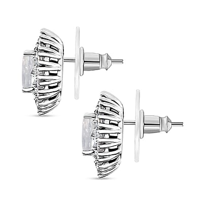 D'Joy Moon Glow Moonstone and White Zircon 2.75 ctw Celestial Elegance Earrings in Platinum Over Sterling Silver
