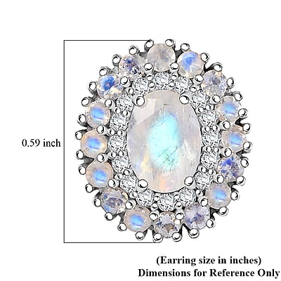 D'Joy Moon Glow Moonstone and White Zircon 2.75 ctw Celestial Elegance Earrings in Platinum Over Sterling Silver