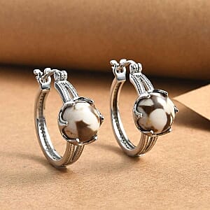 Peanut Wood Jasper Full Hoop 10.00 ctw Earrings in Stainless Steel