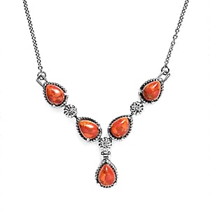 Mojave Orange Turquoise 6.50 ctw Necklace in Stainless Steel 18 Inches