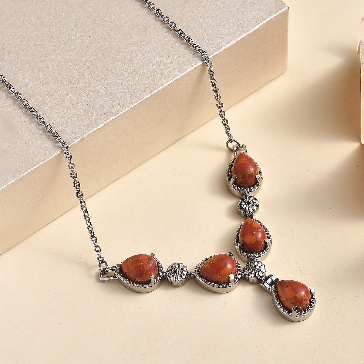 Mojave Orange Turquoise 6.50 ctw Necklace in Stainless Steel 18 Inches image number 1