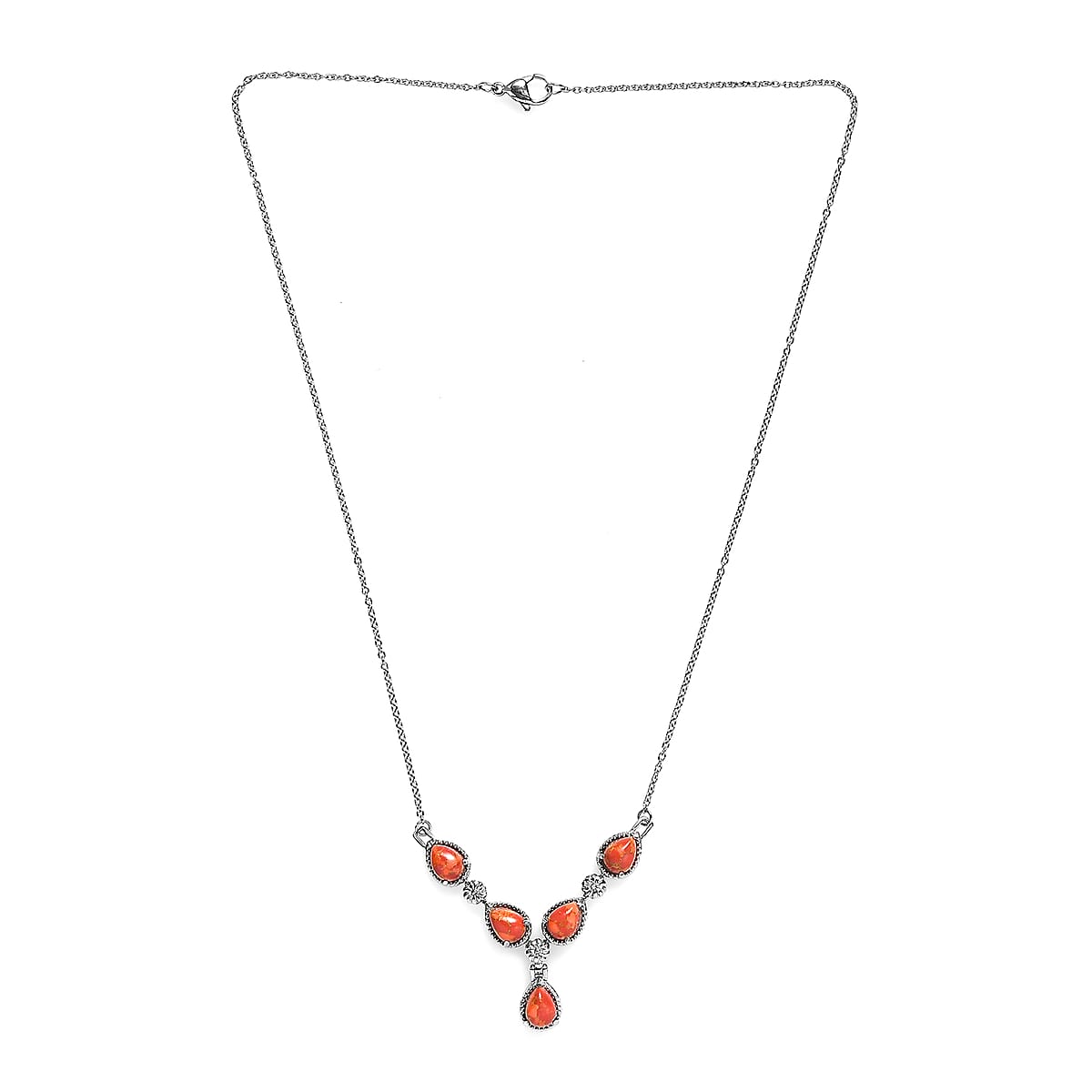 Mojave Orange Turquoise 6.50 ctw Necklace in Stainless Steel 18 Inches image number 3
