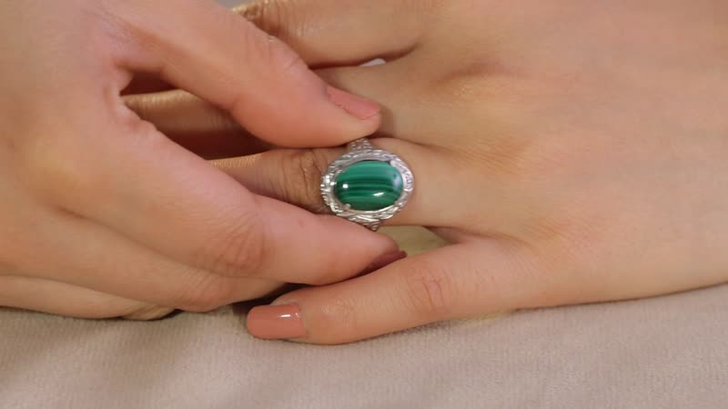 African Malachite 13.90 ctw Ring in Stainless Steel (Size 10.0)