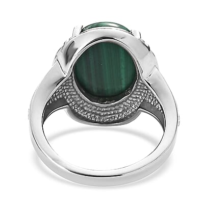 African Malachite 13.90 ctw Ring in Stainless Steel (Size 11.0)