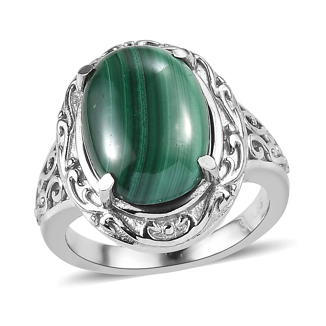 African Malachite 13.90 ctw Ring in Stainless Steel (Size 10.0)