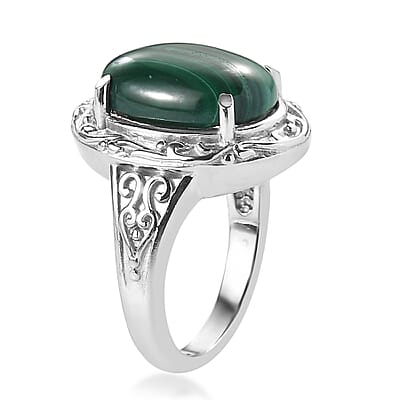 African Malachite 13.90 ctw Ring in Stainless Steel (Size 5.0)