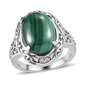 African Malachite 13.90 ctw Ring in Stainless Steel (Size 6.0)