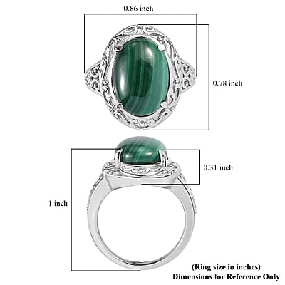African Malachite 13.90 ctw Ring in Stainless Steel (Size 8.0)