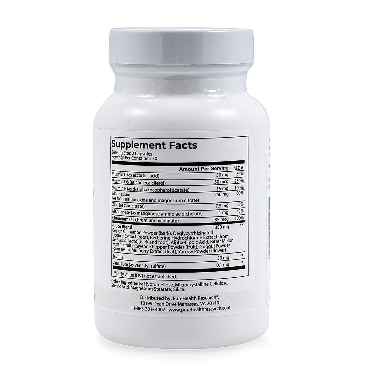 PureHealth Research Blood Sugar Dietary Supplement 60 Vegetarian Capsules image number 2