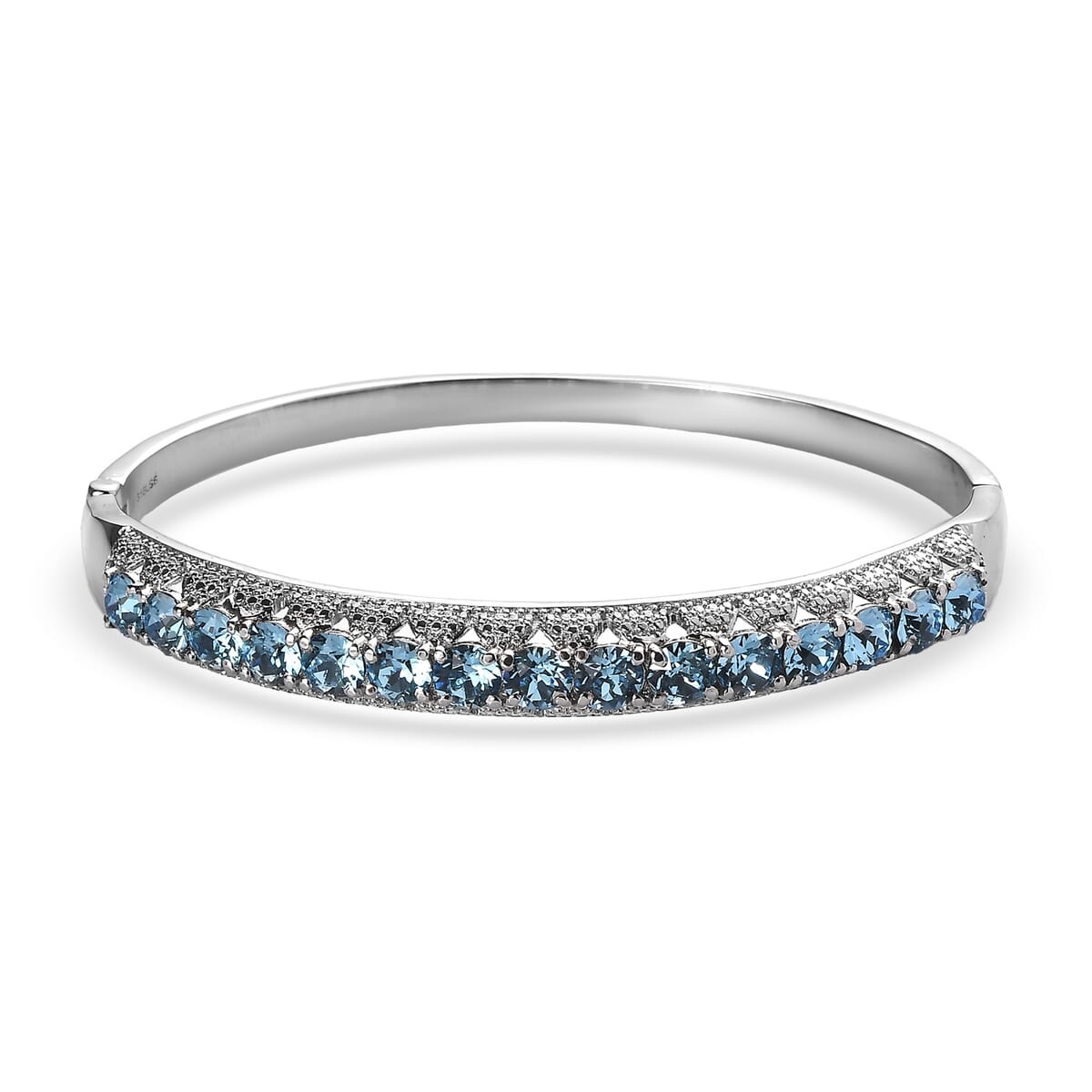 J Francis Embellished with Aquamarine Color Crystal by Swarovski Bangle Bracelet in Stainless Steel (7.50 in) image number 0