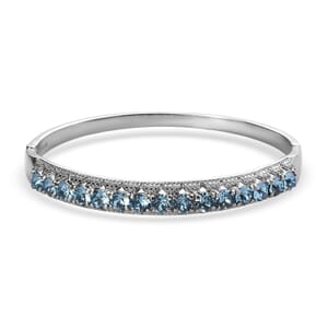 J Francis Embellished with Aquamarine Color Crystal by Swarovski Bangle Bracelet in Stainless Steel (7.50 in)