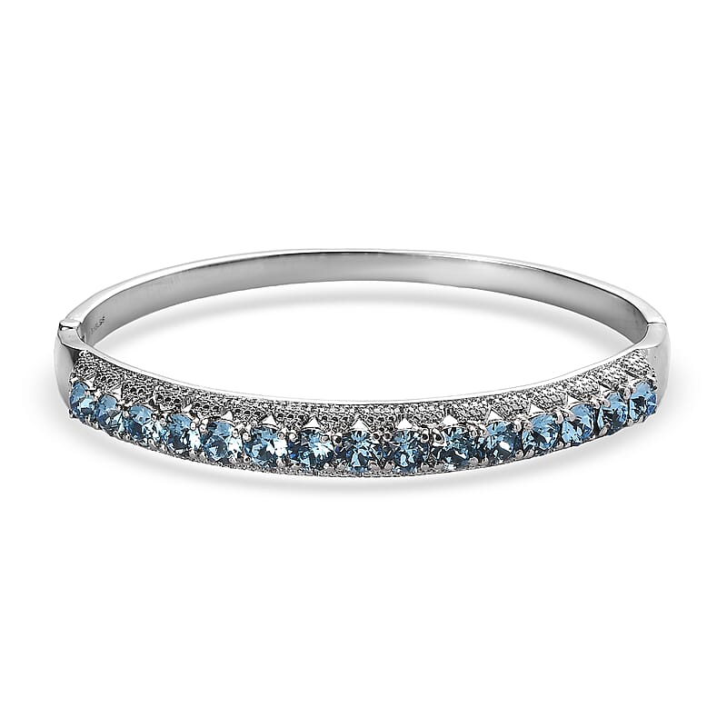 J Francis Embellished with Aquamarine Color Crystal by Swarovski Bangle Bracelet in Stainless Steel (7.50 in)