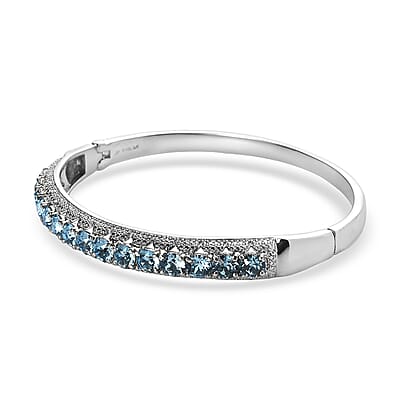 J Francis Embellished with Aquamarine Color Crystal by Swarovski Bangle Bracelet in Stainless Steel (7.50 in)