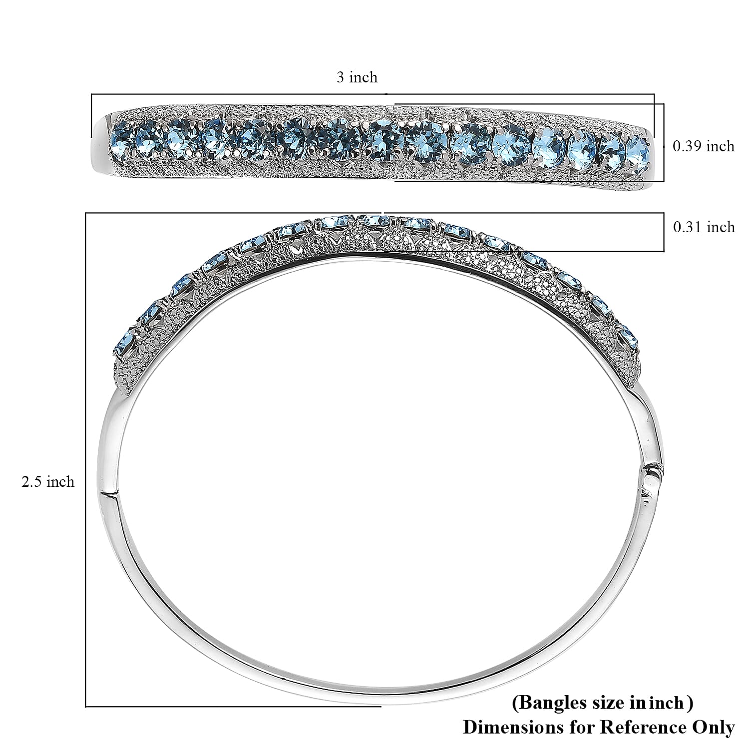 J Francis Embellished with Aquamarine Color Crystal by Swarovski Bangle Bracelet in Stainless Steel (7.50 in)