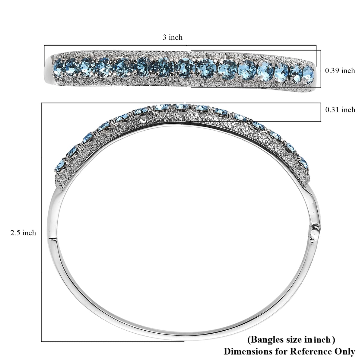 J Francis Embellished with Aquamarine Color Crystal by Swarovski Bangle Bracelet in Stainless Steel (7.50 in) image number 5