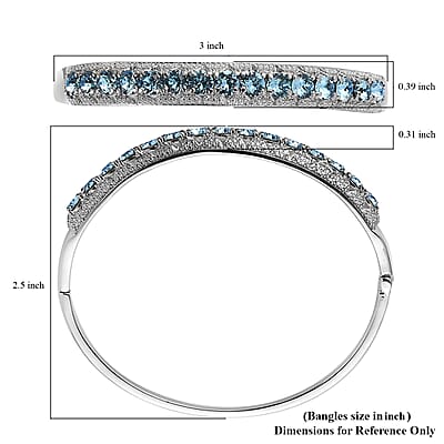 J Francis Embellished with Aquamarine Color Crystal by Swarovski Bangle Bracelet in Stainless Steel (7.50 in)