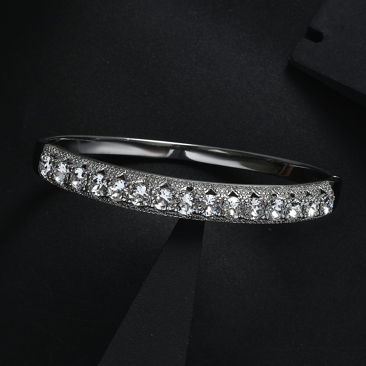Value Buy J Francis Embellished with Crystal by Swarovski Bangle Bracelet in Stainless Steel (7.50 In) image number 1