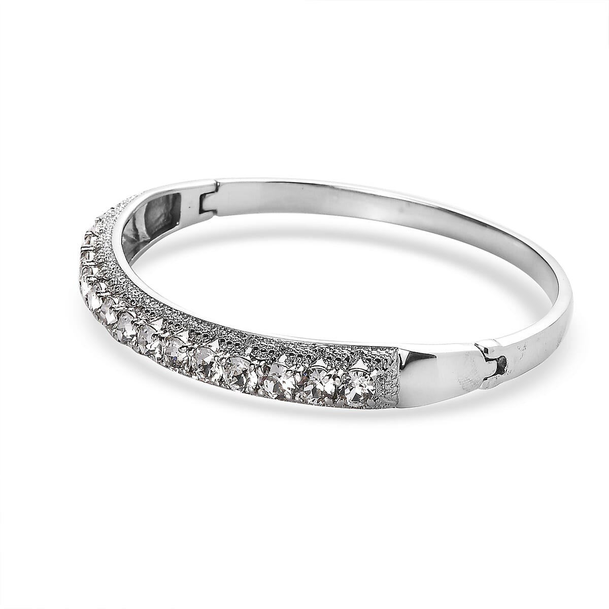 Value Buy J Francis Embellished with Crystal by Swarovski Bangle Bracelet in Stainless Steel (7.50 In) image number 3