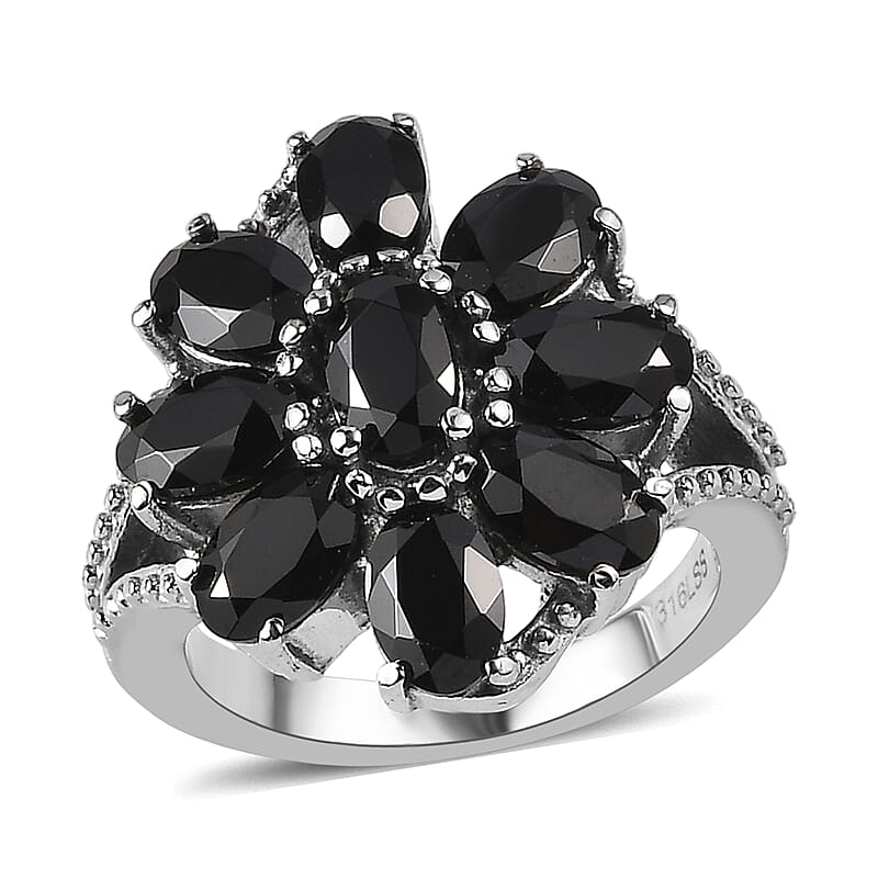 Thai Black Spinel 4.90 ctw Ring in Stainless Steel (Size 10.0)