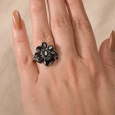 Thai Black Spinel 4.90 ctw Ring in Stainless Steel (Size 10.0)