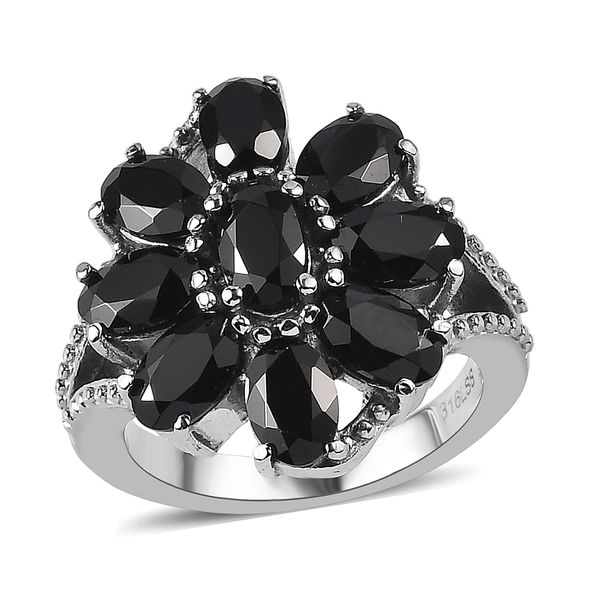 Thai Black Spinel 4.90 ctw Ring in Stainless Steel (Size 5.0) image number 0