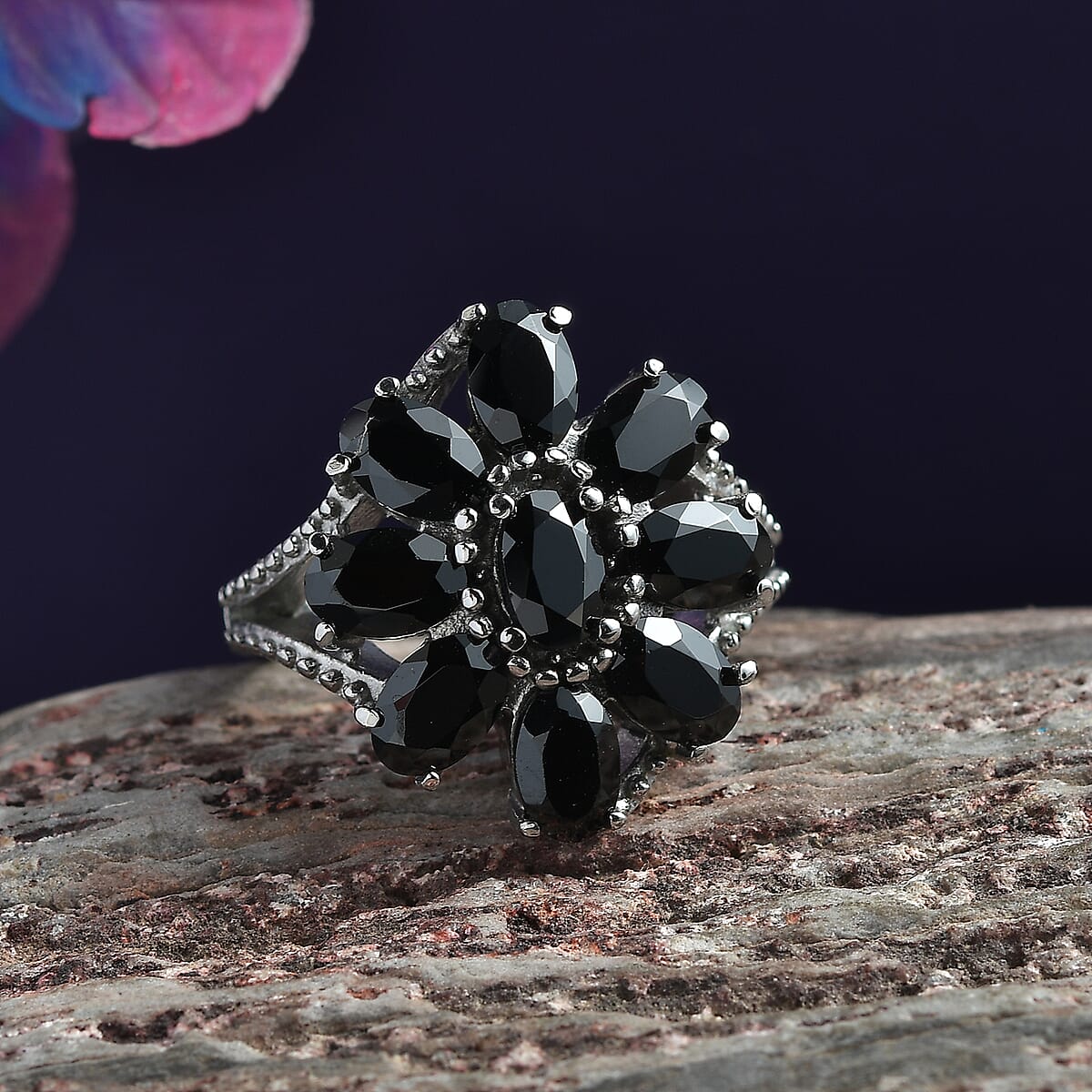 Thai Black Spinel 4.90 ctw Ring in Stainless Steel (Size 5.0) image number 1