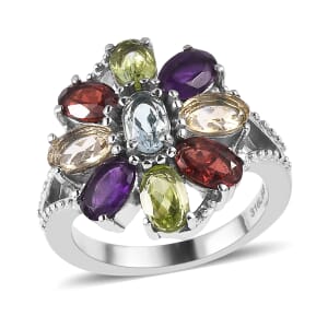 Sky Blue Topaz and Multi Gemstones 4.40 ctw Ring in Stainless Steel (Size 7.0)