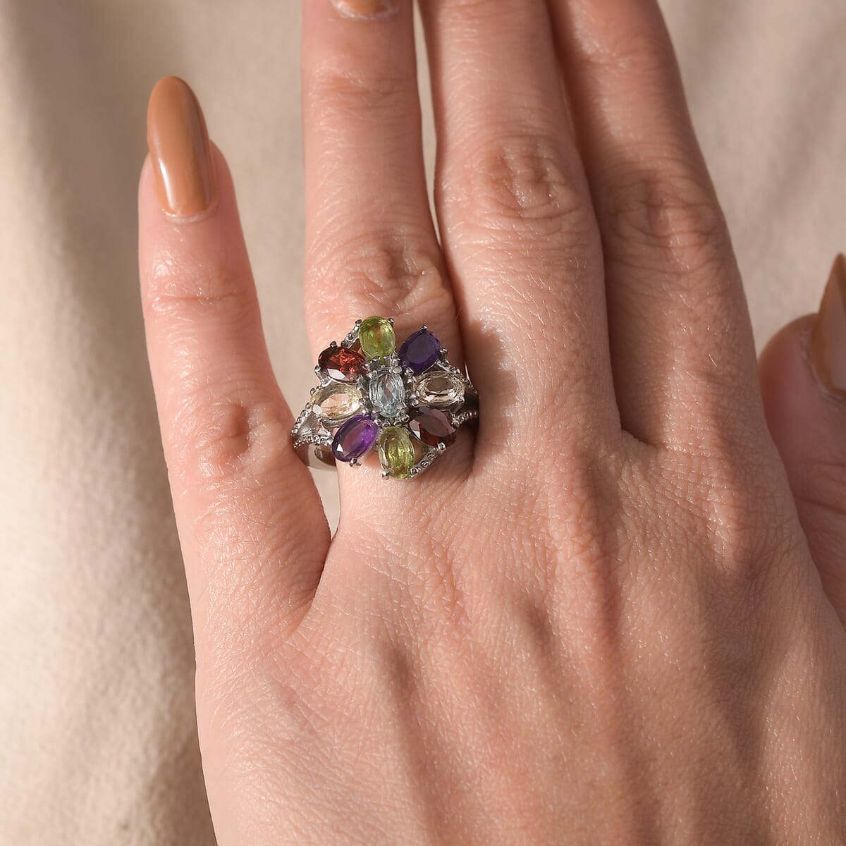 Sky Blue Topaz and Multi Gemstones 4.40 ctw Ring in Stainless Steel (Size 7.0) image number 2
