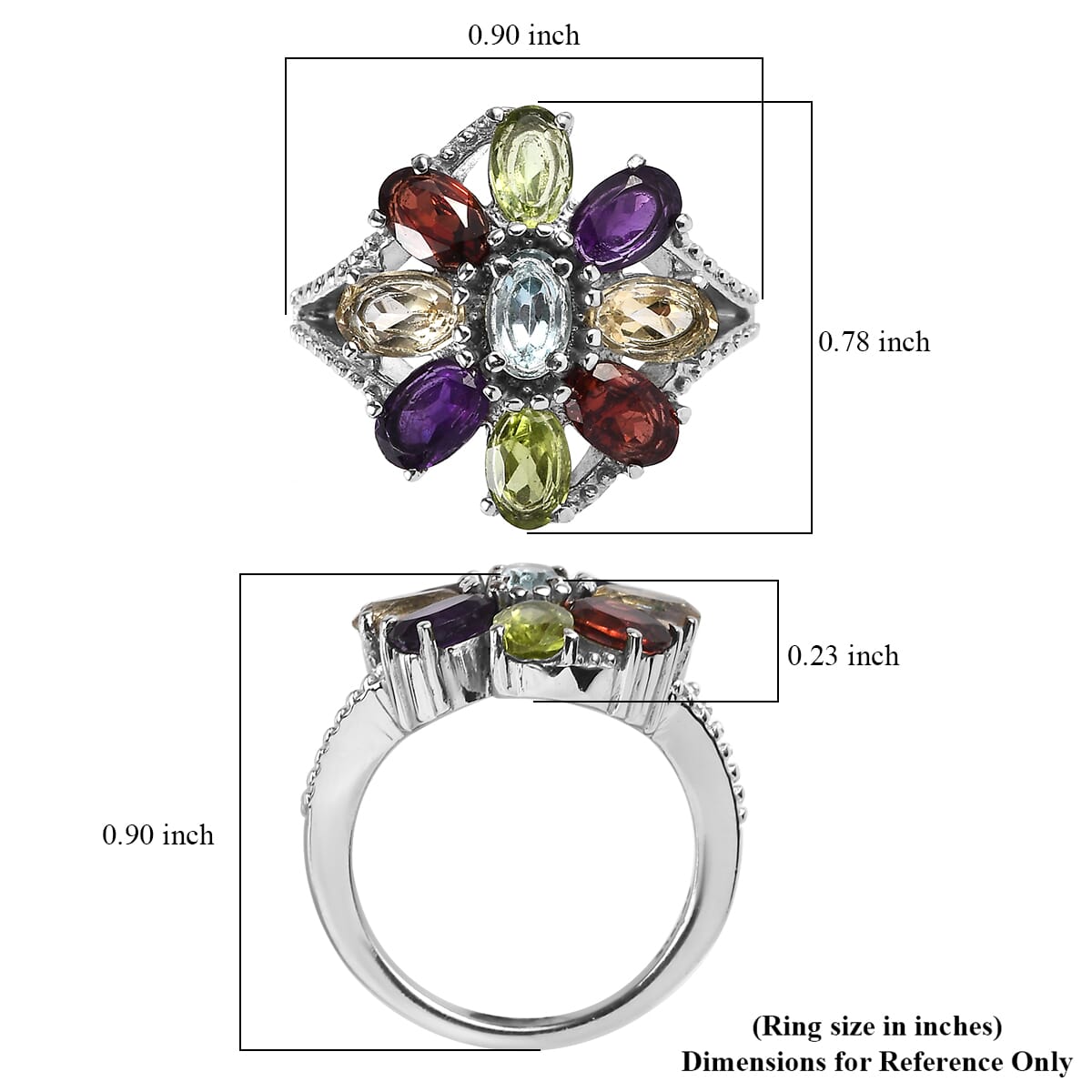 Sky Blue Topaz and Multi Gemstones 4.40 ctw Ring in Stainless Steel (Size 7.0) image number 5