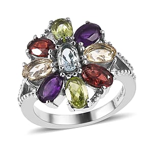 Sky Blue Topaz and Multi Gemstones 4.40 ctw Ring in Stainless Steel (Size 8.0)