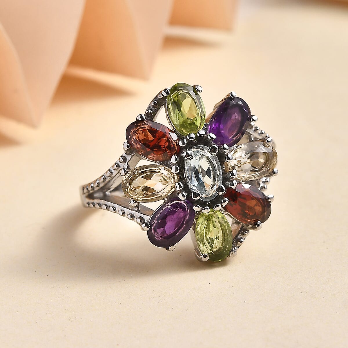 Sky Blue Topaz and Multi Gemstones 4.40 ctw Ring in Stainless Steel (Size 8.0) image number 1