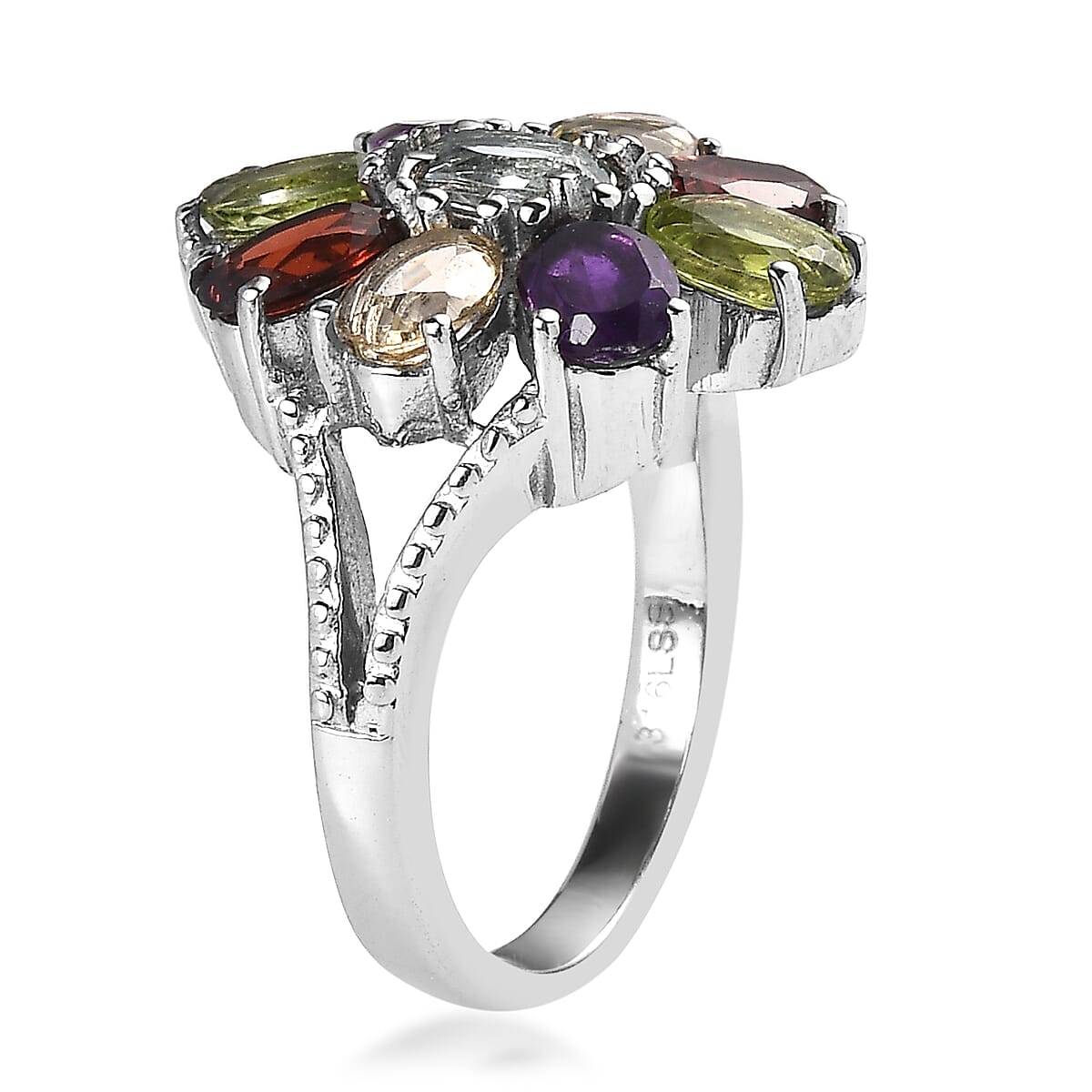 Sky Blue Topaz and Multi Gemstones 4.40 ctw Ring in Stainless Steel (Size 8.0) image number 3