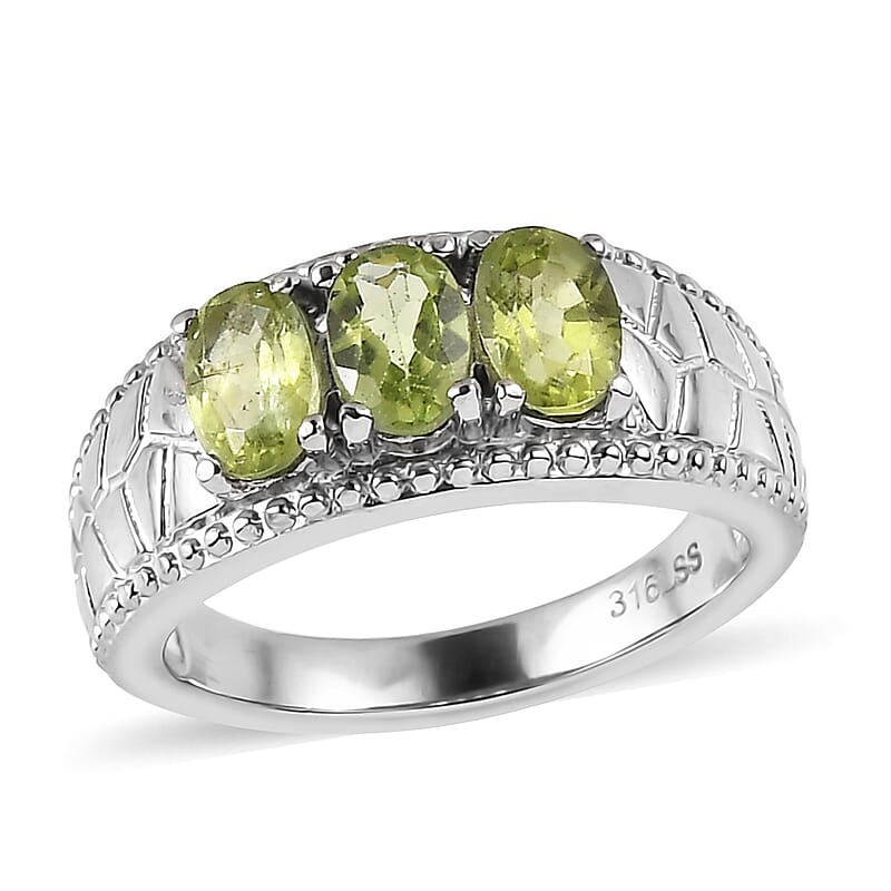 Peridot 1.40 ctw 3 Stone Ring in Stainless Steel (Size 10.0)