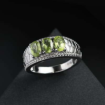 Peridot 1.40 ctw 3 Stone Ring in Stainless Steel (Size 10.0)