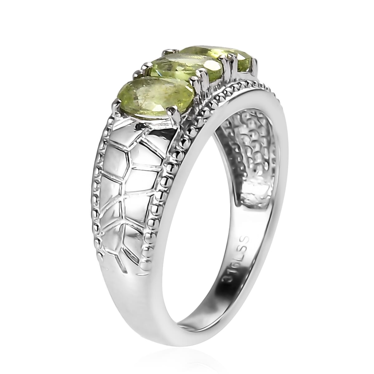 Peridot 1.40 ctw 3 Stone Ring in Stainless Steel (Size 10.0) image number 3