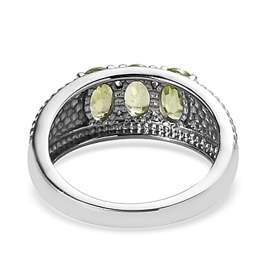Peridot 1.40 ctw 3 Stone Ring in Stainless Steel (Size 10.0)