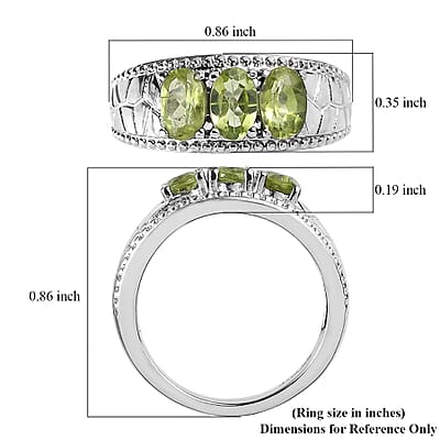 Peridot 1.40 ctw 3 Stone Ring in Stainless Steel (Size 10.0)