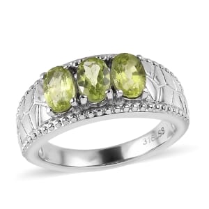 Peridot 1.40 ctw 3 Stone Ring in Stainless Steel (Size 6.0)