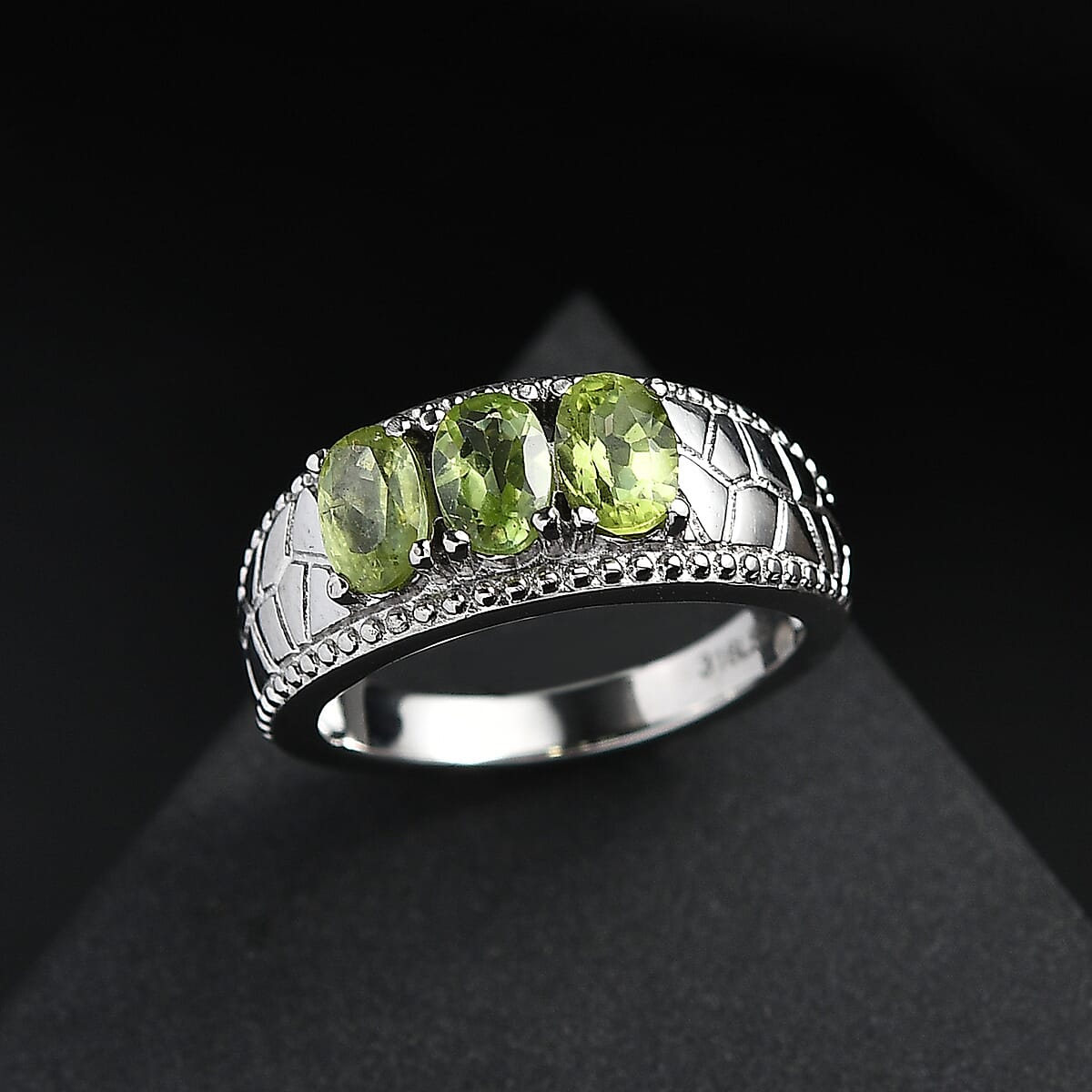 Peridot 1.40 ctw 3 Stone Ring in Stainless Steel (Size 7.0) image number 1