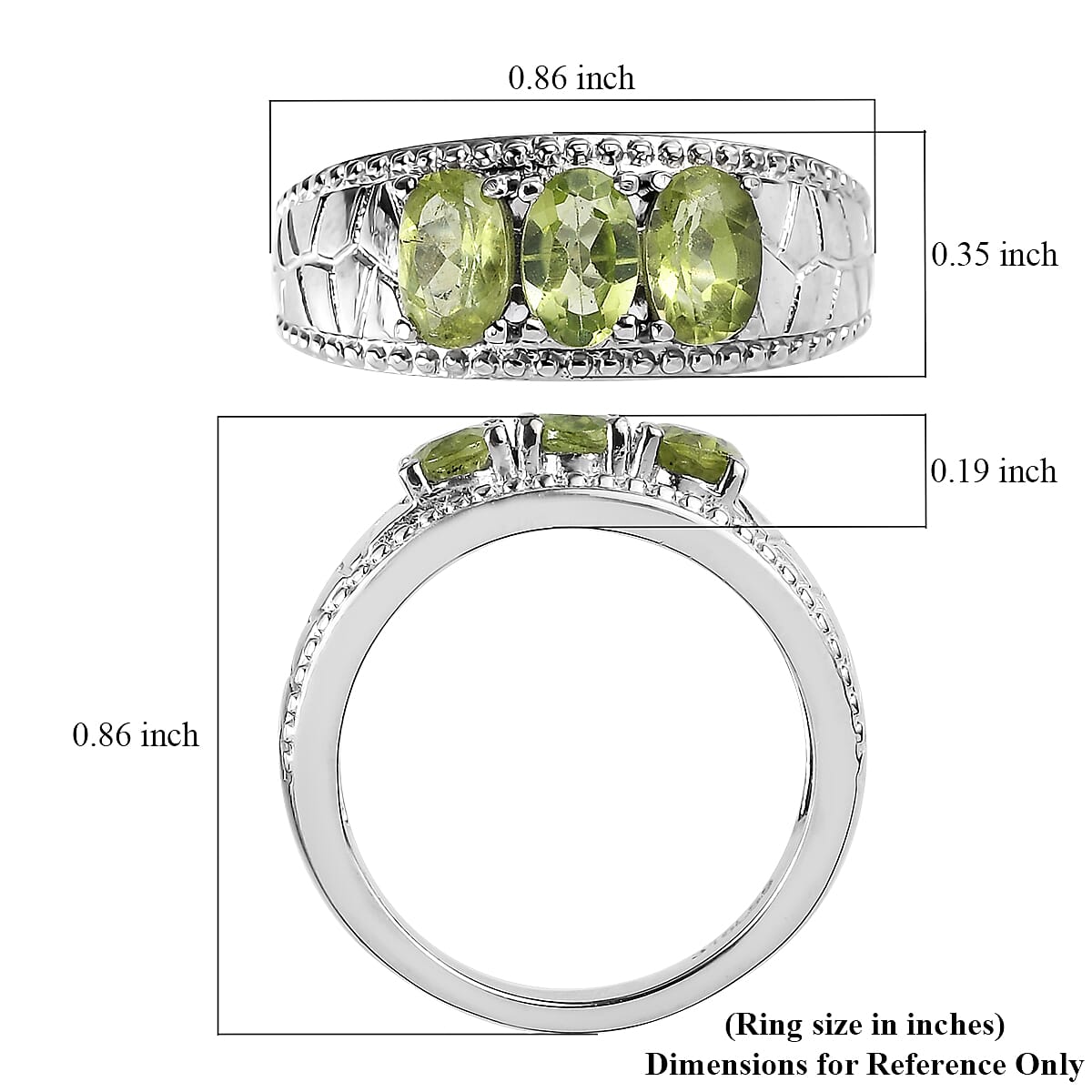 Peridot 1.40 ctw 3 Stone Ring in Stainless Steel (Size 7.0) image number 5