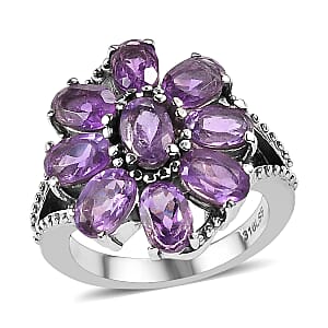 African Amethyst 3.30 ctw Ring in Stainless Steel (Size 8.0)