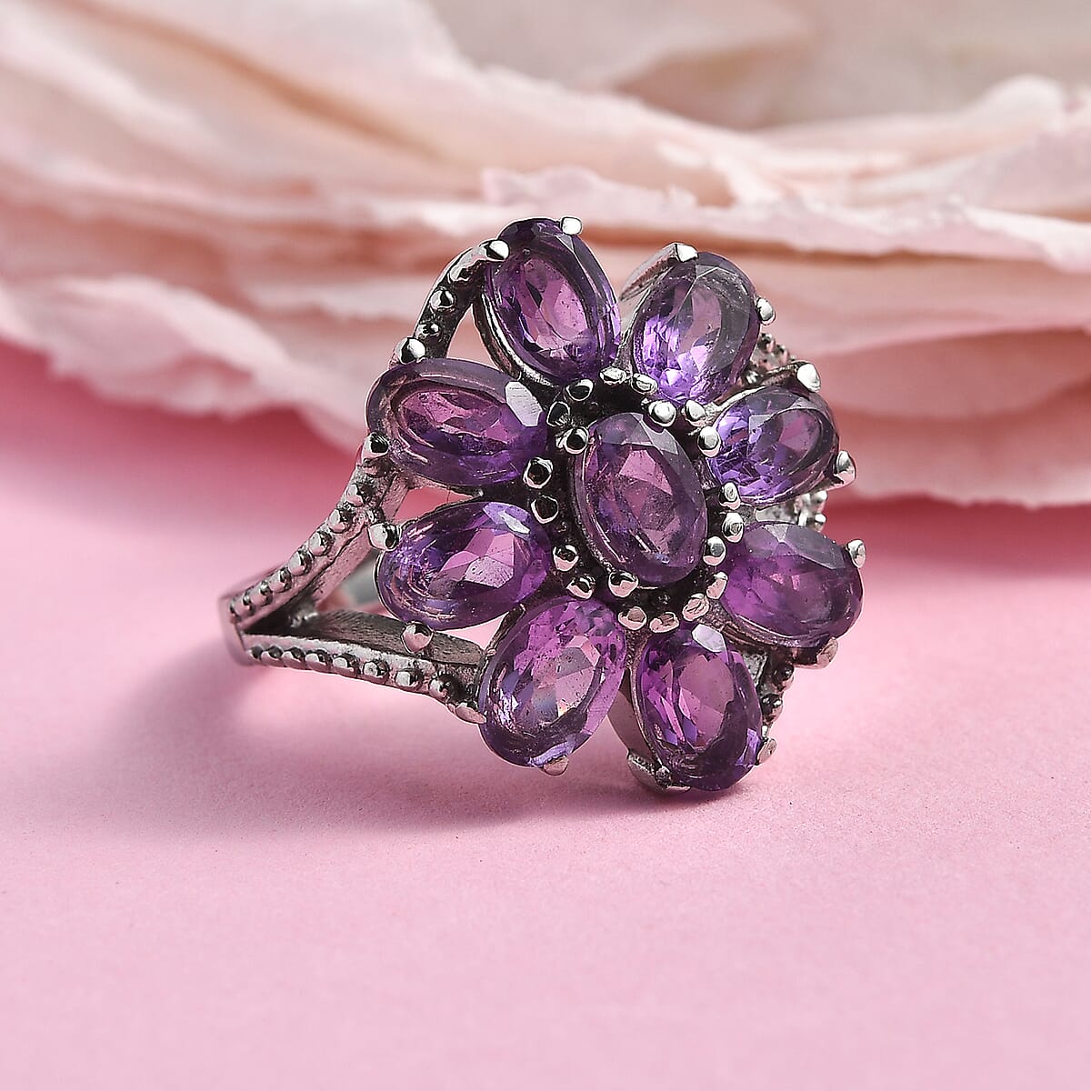 African Amethyst 3.30 ctw Ring in Stainless Steel (Size 8.0) image number 1