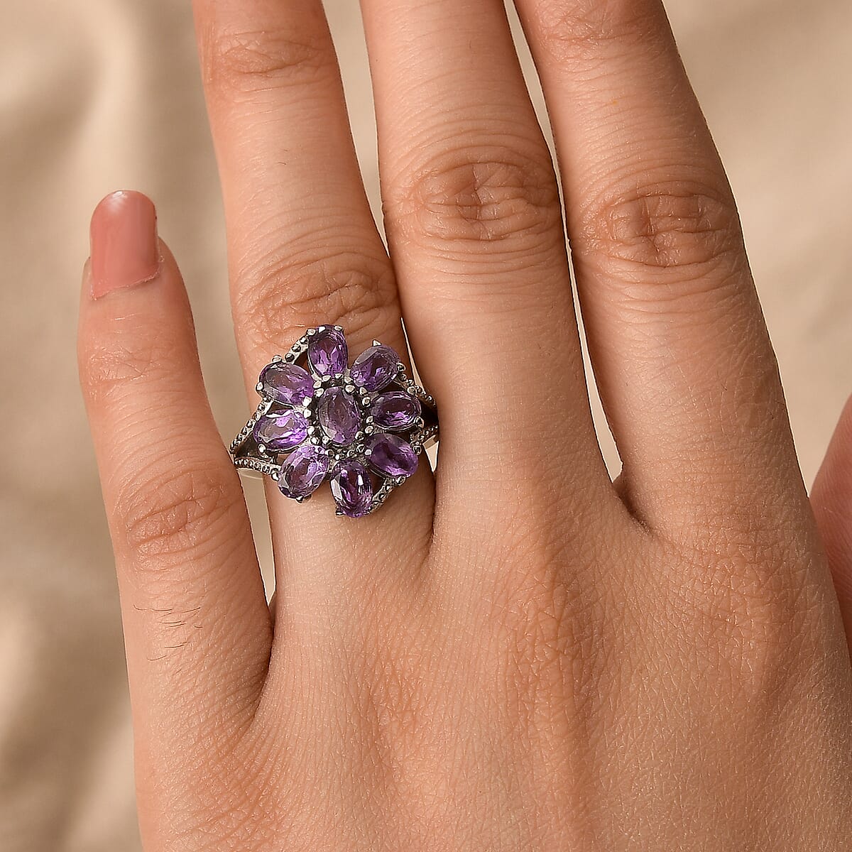 African Amethyst 3.30 ctw Ring in Stainless Steel (Size 8.0) image number 2