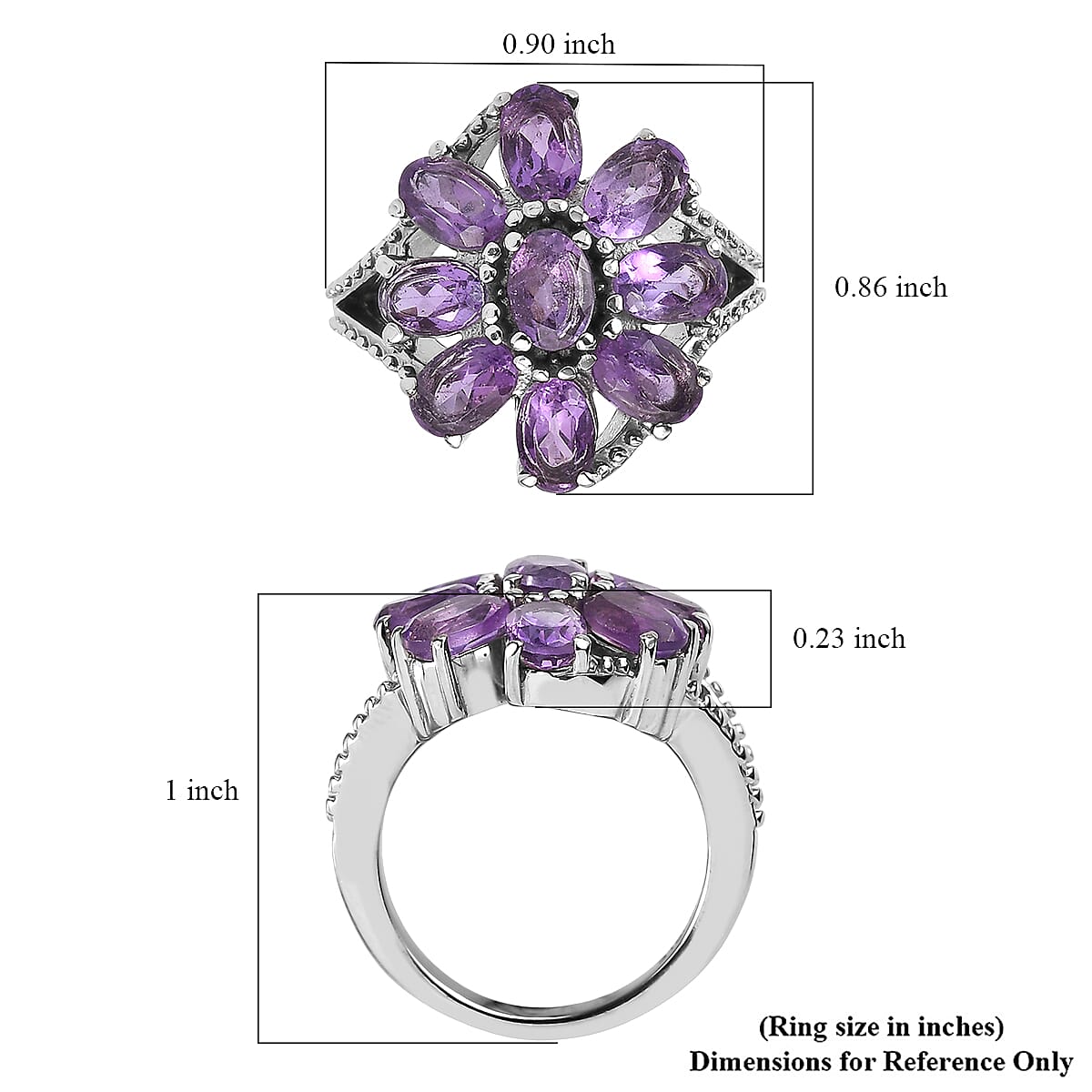 African Amethyst 3.30 ctw Ring in Stainless Steel (Size 8.0) image number 5