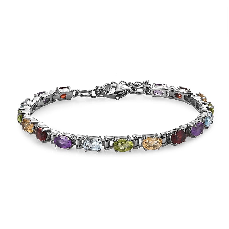 Mozambique Garnet and Multi Gemstones 8.20 ctw Bracelet in Stainless Steel (6.50 In)