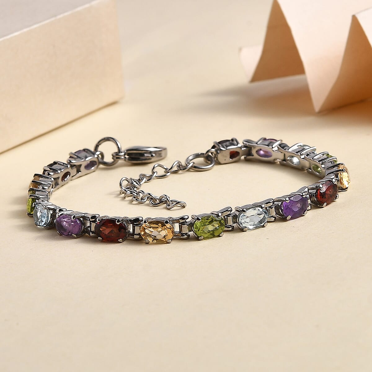 Mozambique Garnet and Multi Gemstones 8.20 ctw Bracelet in Stainless Steel (6.50 In) image number 1