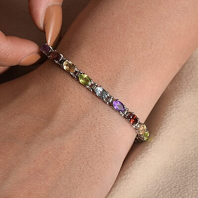 Mozambique Garnet and Multi Gemstones 8.20 ctw Bracelet in Stainless Steel (6.50 In)