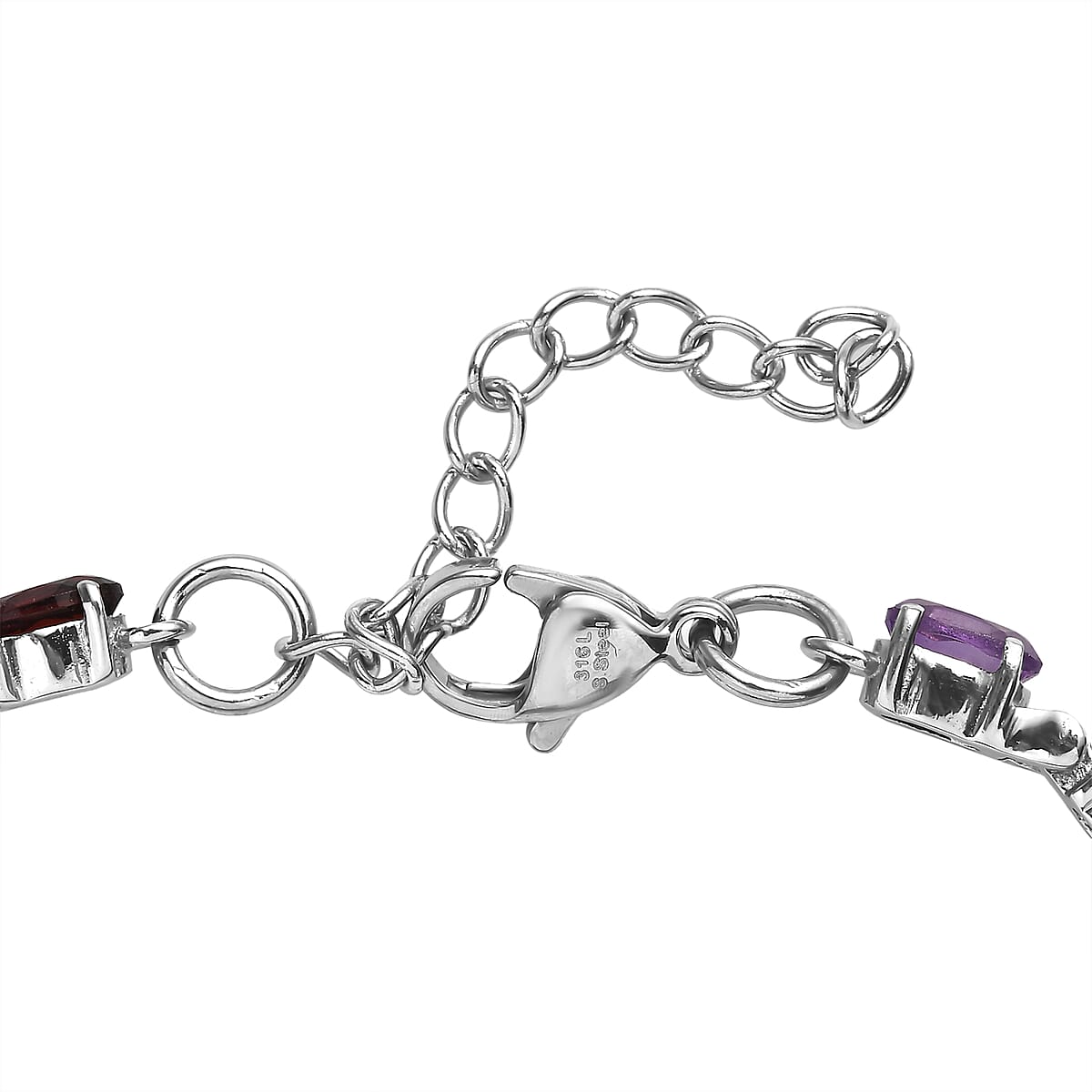 Mozambique Garnet and Multi Gemstones 8.20 ctw Bracelet in Stainless Steel (6.50 In) image number 3